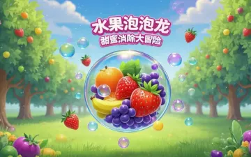 水果泡泡龙森林背景中的葡萄柠檬与水果球