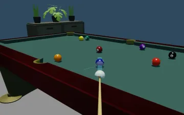 台球大师3D立体绿球桌与球杆瞄准画面