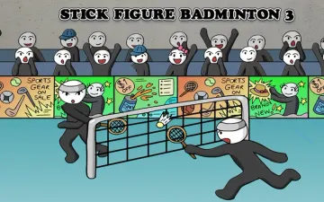 Stick Figure Badminton 3角色与羽毛球对打标题画面